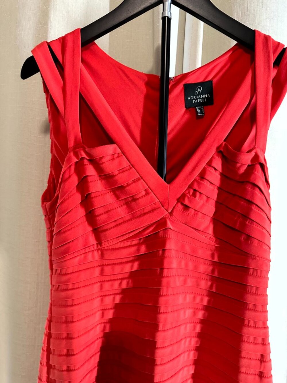 Adrianna Papell Coral Red Pleated Bodycon Sheath Dress Size 4 - Picture 3 of 11